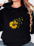 Women's Hoodie Bright Yellow Butterflies Flying Among Lively Sunflower Petals Sunflower