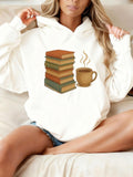 Women's Hoodie Cozy Stack Of Colorful Books With Steaming Coffee Cup