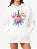 Women's Hoodie Blossoming Flowers With Sword And Bleeding Heart Surrounded By Leaves Heart