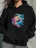 Women's Hoodie Color Splash With Vibrant Water Around Playful Dolphins