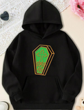 Men's Hoodie Lively Green Coffin Shape With Orange Outlined Cartoon Coffin