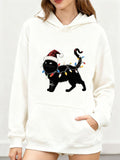 Women's Hoodie Playful Black Cat With Festive Santa Hat And Christmas Lights Cat
