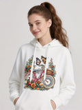 Women's Hoodie Vintage Bicycle Among Blooming Flowers And Butterflies Under Sunlight Bicycle