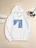 Women's Hoodie Abstract Blue Artistic Field With White Goose Illustration