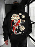 Men's Hoodie Vivid Lotus Blossoms With Flowing Water Surrounding Vibrant Koi Fish