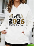 Women's Hoodie Hello 2026 Gold Confetti Accents Happy New Year Hoodie