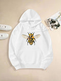 Women's Hoodie Colorful Floral Decorated Bee On Soft White Hoodie