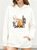 Women's Hoodie Campfire With Marshmallows Trees Lantern And Rustic Sign Logs