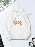 Women's Hoodie Boo Orange Halloween Web Motif With Dangling Spider Hoodie