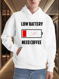 Men's Hoodie Low Battery Need Coffee Cartoon Red Power Bar On White Hoodie
