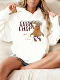 Women's Hoodie Corn Chef With Cartoon Smiling Face Holding Spoon Corn