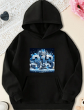Men's Hoodie Frosty Skyline With Clouds And Sparkling Snowflakes Number