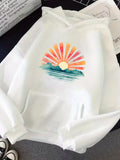 Men's Hoodie Radiant Sunrise Over Gentle Blue Ocean Waves Sun