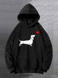 Men's Hoodie White Dachshund Dog With Red Heart Graphic Hoodie