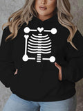 Women's Hoodie Whimsical Skeleton Bones With Playful Hearts Amid Curved Ribcage Design