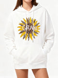Women's Hoodie Gran Leopard And Yellow Sunflower With Playful Natural Petals
