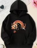 Men's Hoodie Retro Rainbow With Dancing Flowers Among Halloween Pumpkin