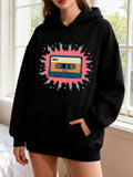 Women's Hoodie Retro Musical Splash Bright Neon Print Cassette Tape