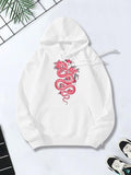 Women's Hoodie Vivid Floral Surroundings With A Striking Red Mythical Dragon