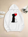 Women's Hoodie Romantic Red Heart With Loyal Dog And Adoring Playful Cat