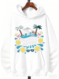 Men's Hoodie Family Cruise Blue Waves Lemon Slices With Palm Trees And Sunglasses Cruise Ship