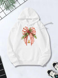 Women's Hoodie Festive Ribbon With Evergreen Branches And Gold Bell Hooded Sweatshirt