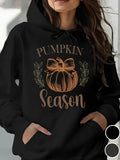 Women's Hoodie Pumpkin Season With Autumn Leaves Decorative Ribbon Pumpkin