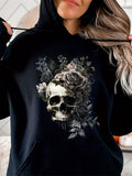 Women's Hoodie Blooming Wildflowers And Leaves Surrounding A Mysterious Skull