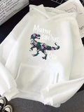Men's Hoodie Mama Saurus Rex With Floral Silhouette And Playful Dinosaur