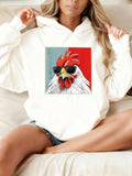 Women's Hoodie Cool Summer Vibes Red And White Rooster With Sunglasses