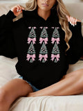 Women's Hoodie Rows Of Festive Pink Bow Decorated Evergreen Holiday Trees