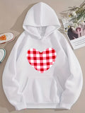 Men's Hoodie Red And White Plaid Pattern Heart On Cozy Hoodie