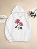 Women's Hoodie Blossoming Pink Roses With Lush Green Leaves Under Soft Morning Light Rose