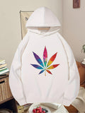 Men's Hoodie Colorful Watercolor Strokes Blending Across The Large Centered Leaf