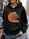 Women's Hoodie Eat Sleep Practice Repeat With Grunge Graphic Orange Basketball
