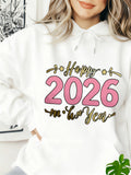 Women's Hoodie Happy 2026 Glittering Celebration Letters With Playful Stars And Festive Year
