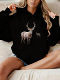 Women's Hoodie Graceful Autumn Light With Two Majestic Deer Under Oak Trees Deer