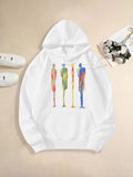 Women's Hoodie Colorful Artistic Brushstroke Silhouettes Standing In A Row Figure