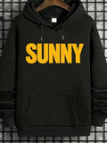 Men's Hoodie Sunny Bold Yellow Letters With Basic Cozy Black Hoodie