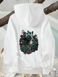 Men's Hoodie Botanical Frame With Roses Lush Leaves Surrounding A Loyal Dog