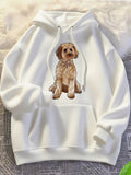 Women's Hoodie Fluffy Brown Puppy Sitting Among Cozy Winter White Hoodie