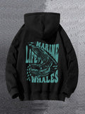 Men's Hoodie Marine Life Swimming In Blue Ocean With Majestic Whales