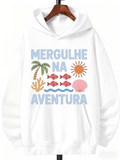 Men's Hoodie Palm Tree Sun Waves With Coral Shell And Swimming Fish