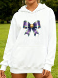 Women's Hoodie Shiny Plaid Bow With Subtle Golden Accents Ribbon