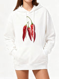 Women's Hoodie Vivid Red Chili Peppers Hanging With Soft Green Stems Hoodie