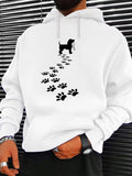 Men's Hoodie Footprints Trail With Playful Puppy Standing On White Hoodie