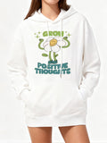 Women's Hoodie Grow Positive Thoughts Whimsical Daisy Surrounded By Sparkling Accents And Leafy Stems