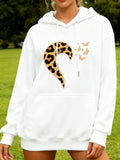 Women's Hoodie Leopard Print Heart With Flying Butterflies Hoodie