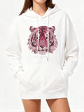 Women's Hoodie Watercolor Illustration With Soft Pink And Purple Shades Tiger