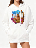 Women's Hoodie Cozy Artist Studio With Cat Painting On Canvas